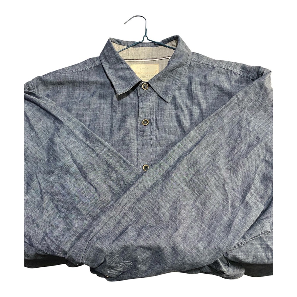 Weatherproof Vintage Mens XXL Blue Chambray Button Down Long Sleeve Shirt